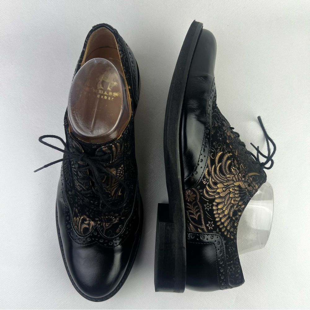 London Embassy Black Gold Genuine Leather Dress Shoes With Pattern Size 10